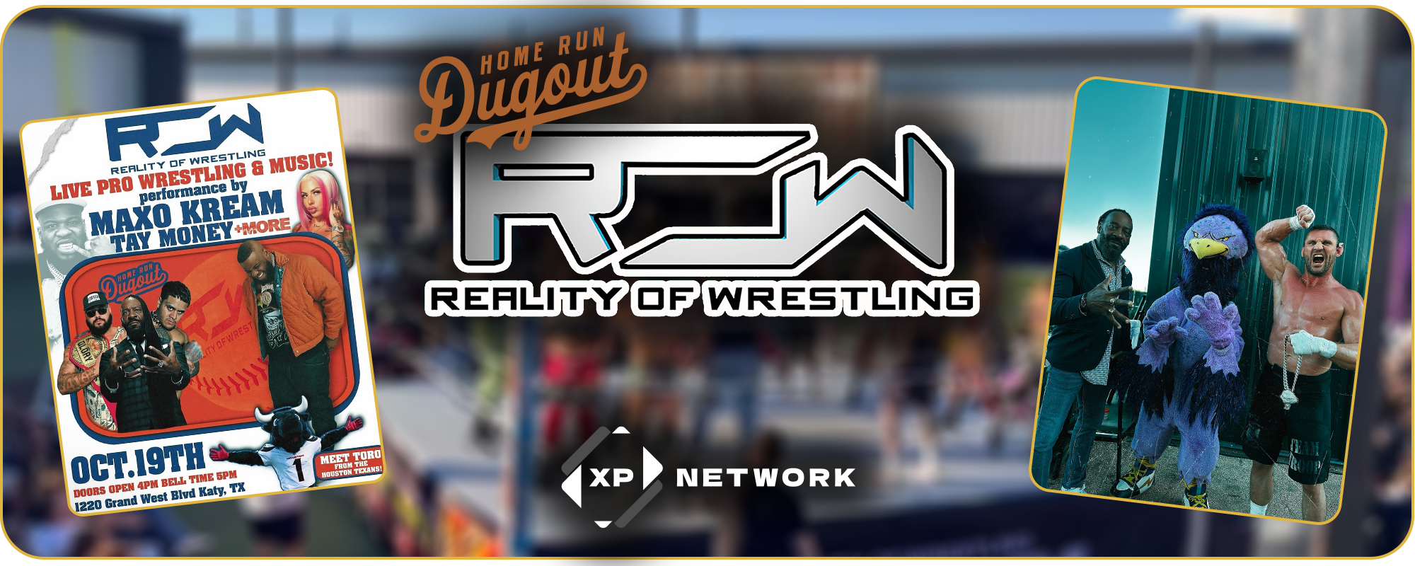 Header image for News letter showing ROW Logo, Bases Loaded Flyer, and Seymour the bored with booker and blake troop for a photo