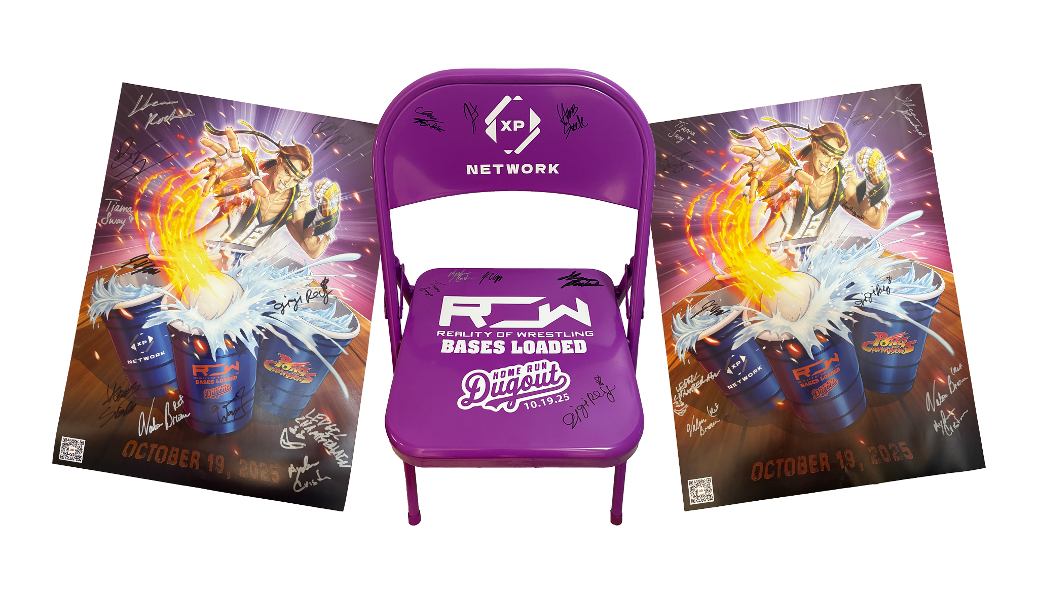 Signed Row Bases Loaded x Pong of Champions x XP Network Posters and chairs